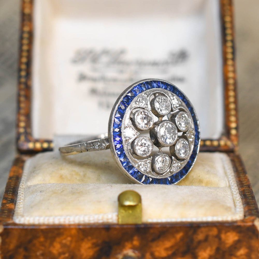 1930's Sapphire & Diamond Openwork Cluster Ring