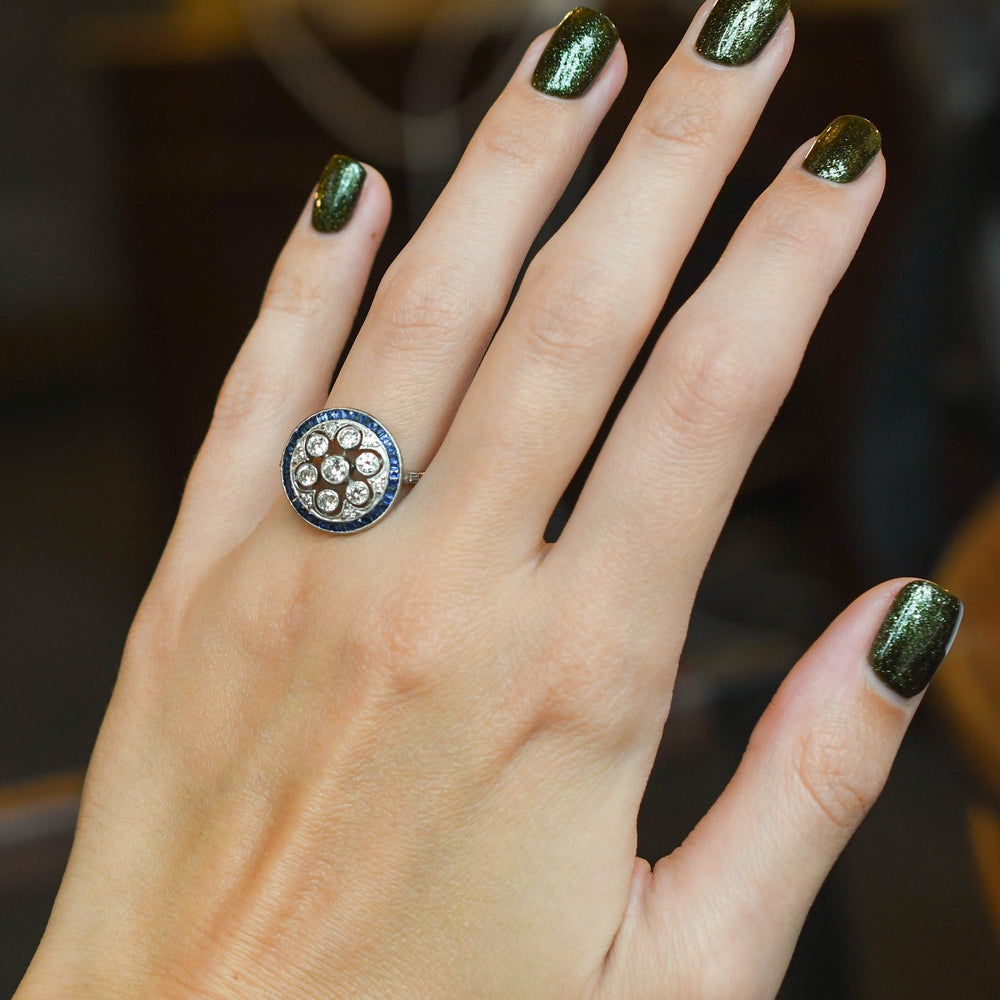 1930's Sapphire & Diamond Openwork Cluster Ring