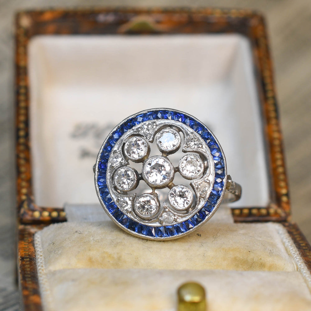 1930's Sapphire & Diamond Openwork Cluster Ring