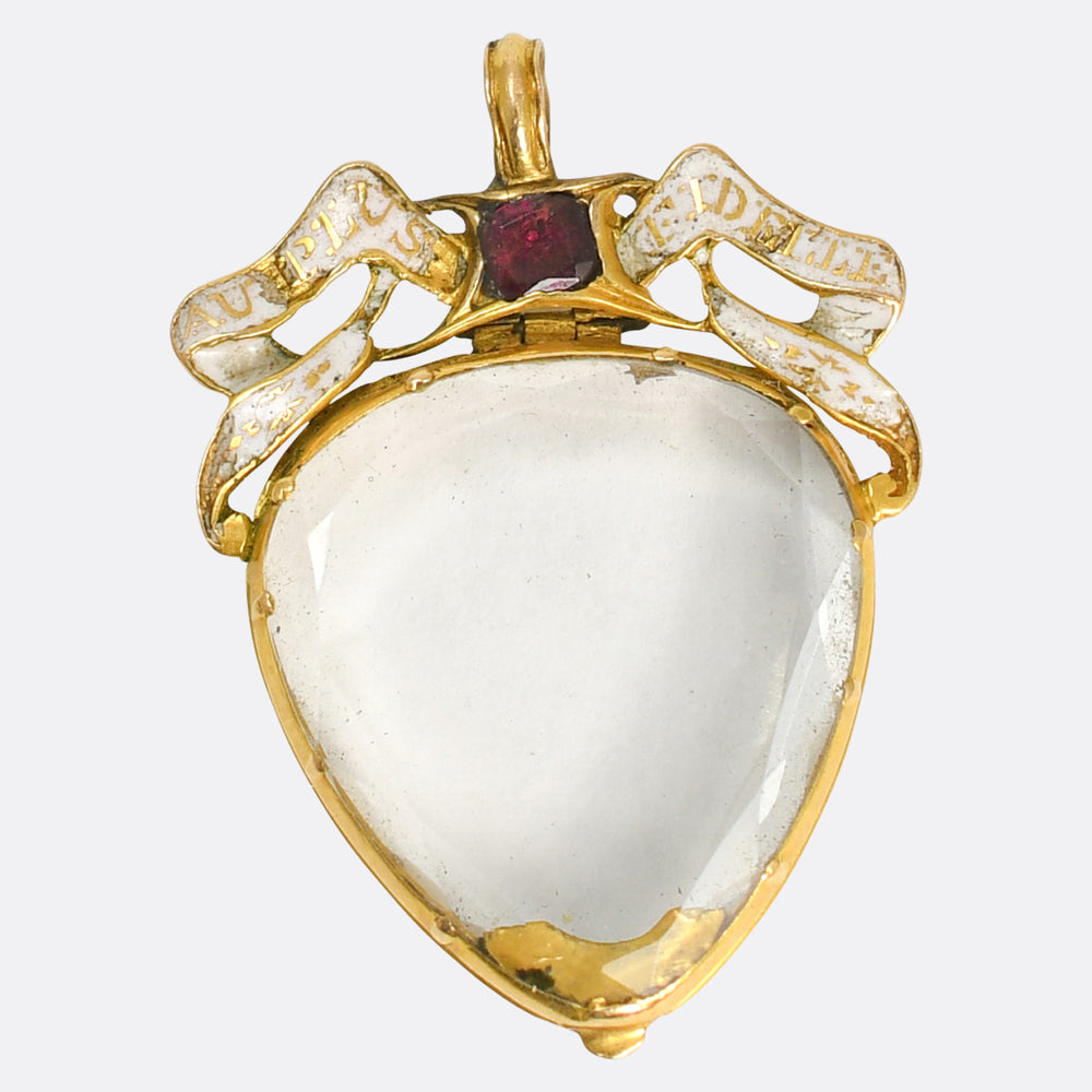 18th Century Au Plus Fidelle Rock Crystal Heart Locket