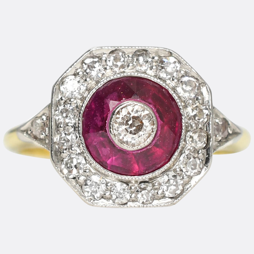 Art Deco Ruby & Diamond Target Ring