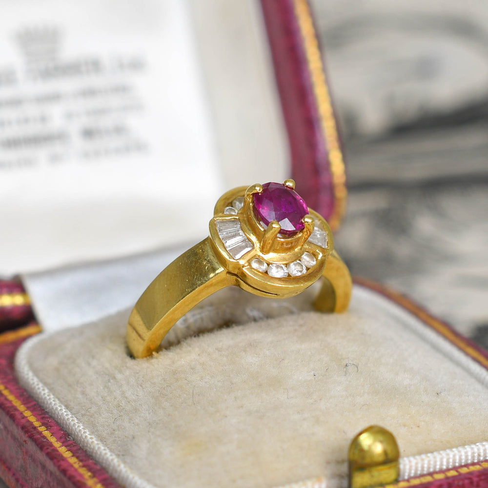 1940's Ruby & Diamond Cluster Ring