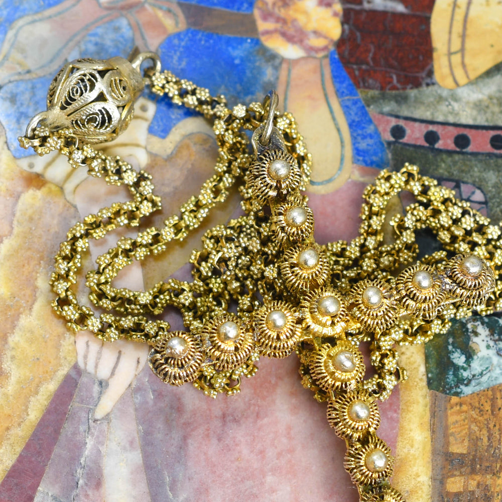 Georgian Cannetille Cross Pendant & Chain