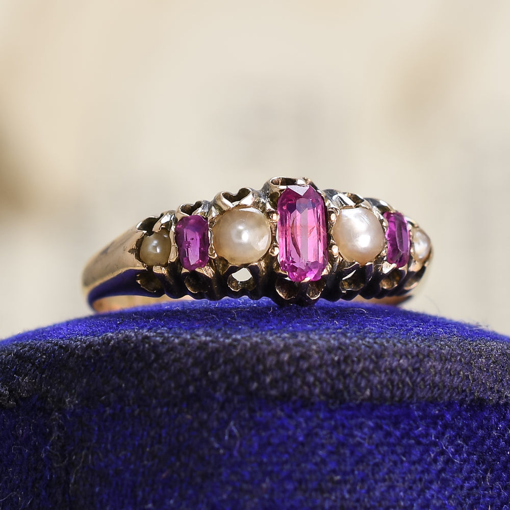 Victorian Pink Topaz & Pearl Ring