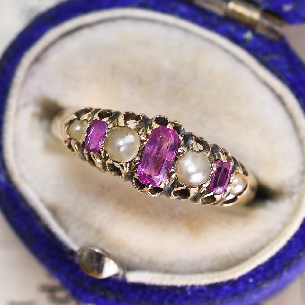 Victorian Pink Topaz & Pearl Ring