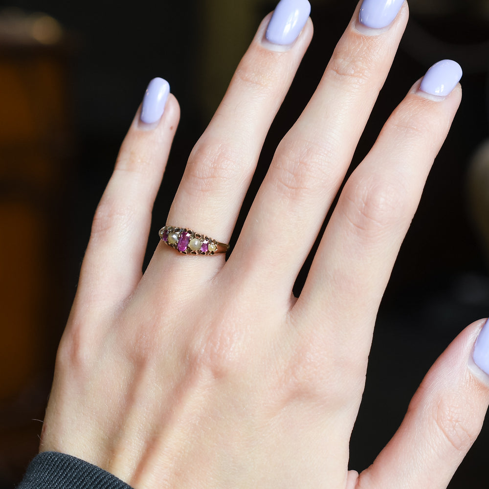 Victorian Pink Topaz & Pearl Ring