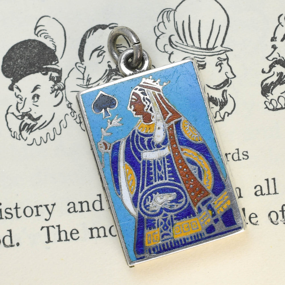 Late Victorian Enamel Queen of Spades Locket Pendant