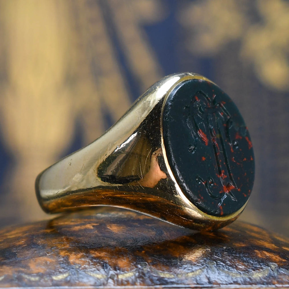 Victorian Monogram Intaglio Bloodstone Signet Ring