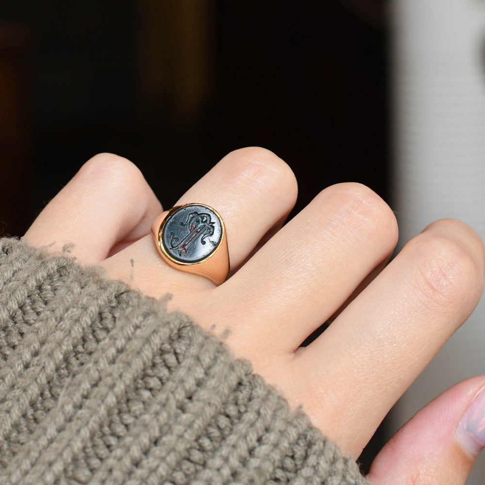 Victorian Monogram Intaglio Bloodstone Signet Ring