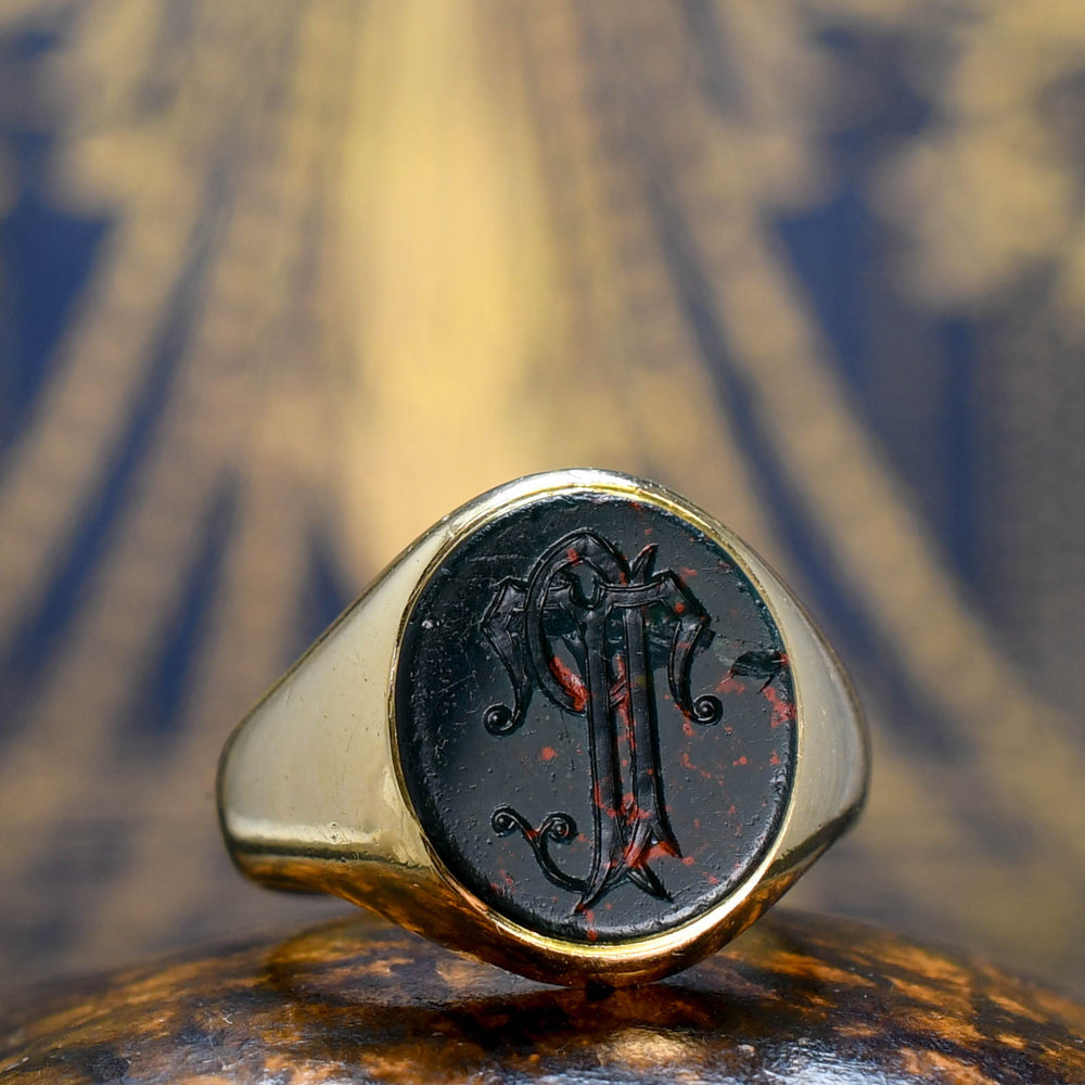 Victorian Monogram Intaglio Bloodstone Signet Ring