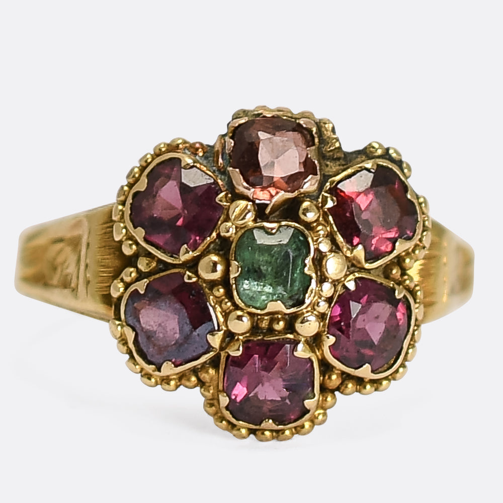 Georgian Emerald & Almandine Garnet Flower Cluster Ring