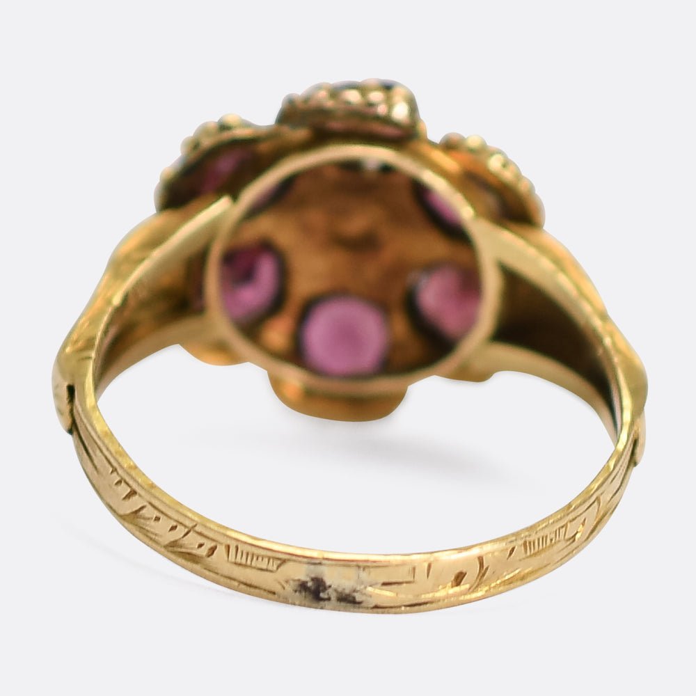 Georgian Emerald & Almandine Garnet Flower Cluster Ring