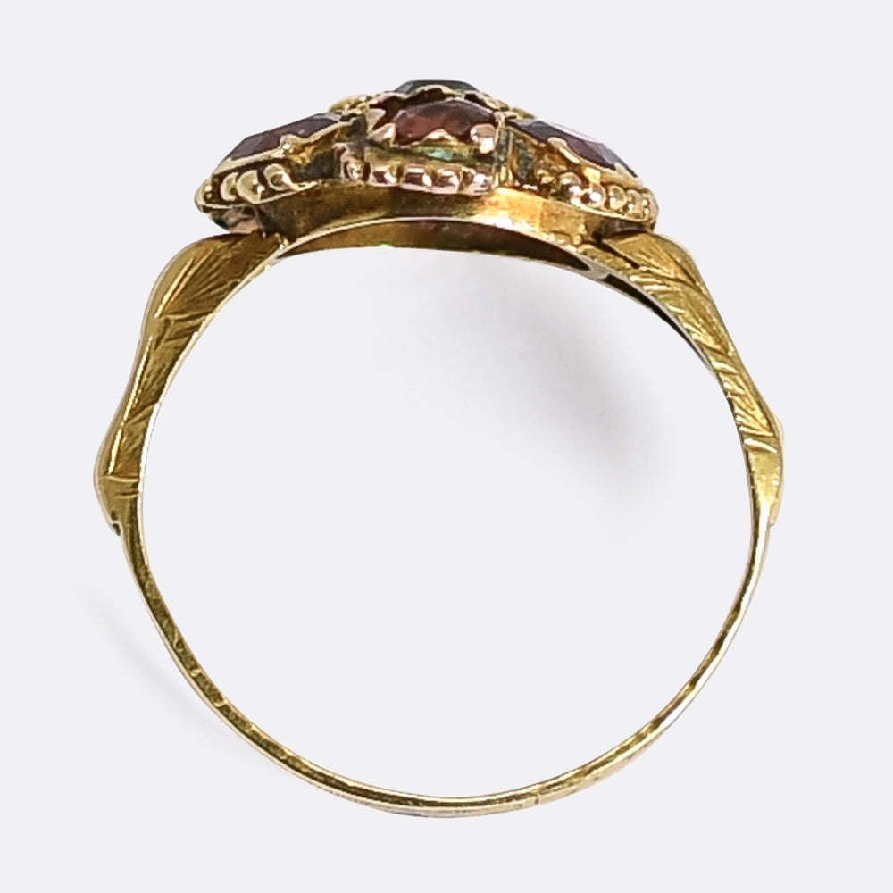 Georgian Emerald & Almandine Garnet Flower Cluster Ring