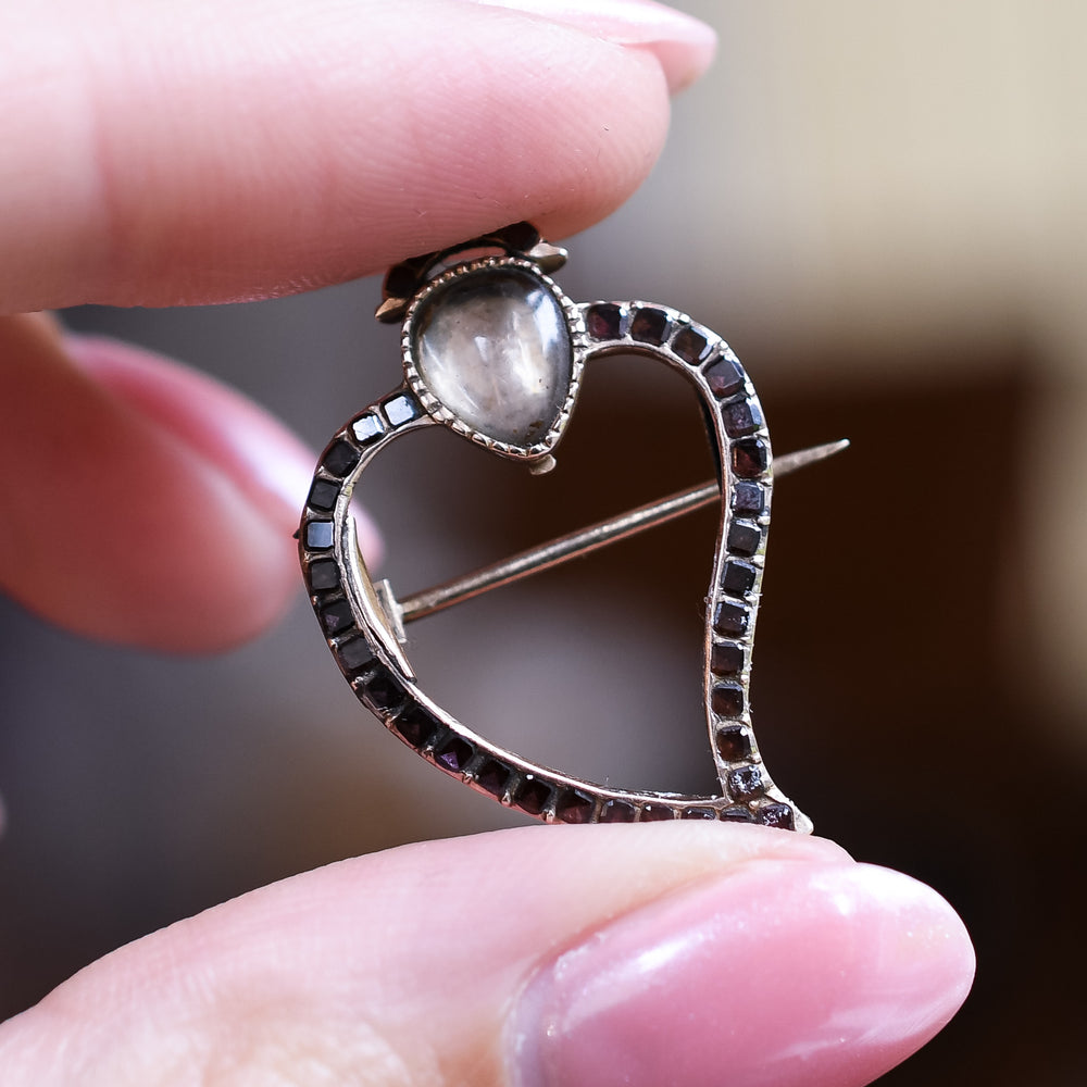 Georgian Garnet Witch's Heart Brooch