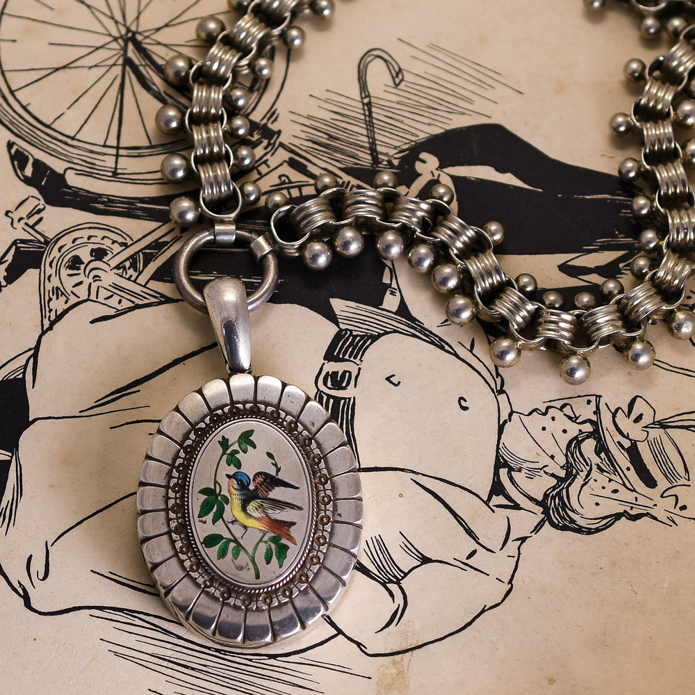 Victorian Enamelled Swallow Locket & Collar
