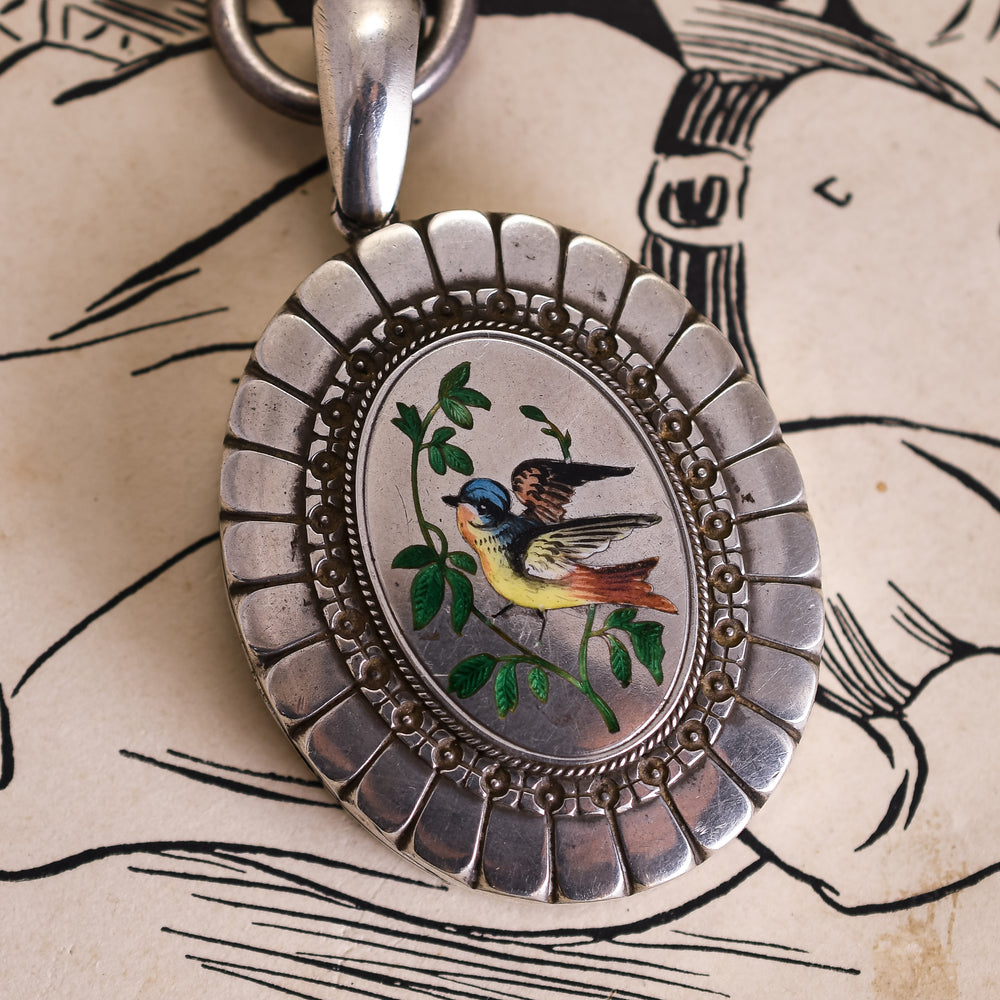Victorian Enamelled Swallow Locket & Collar