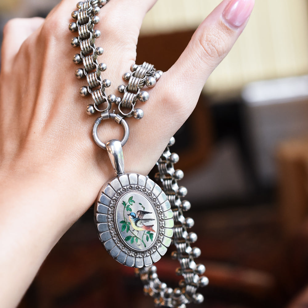 Victorian Enamelled Swallow Locket & Collar