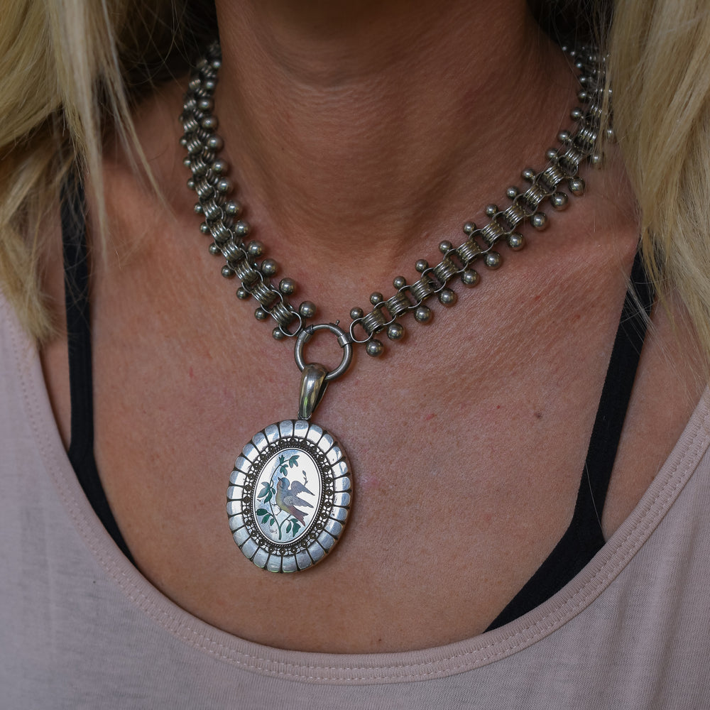 Victorian Enamelled Swallow Locket & Collar