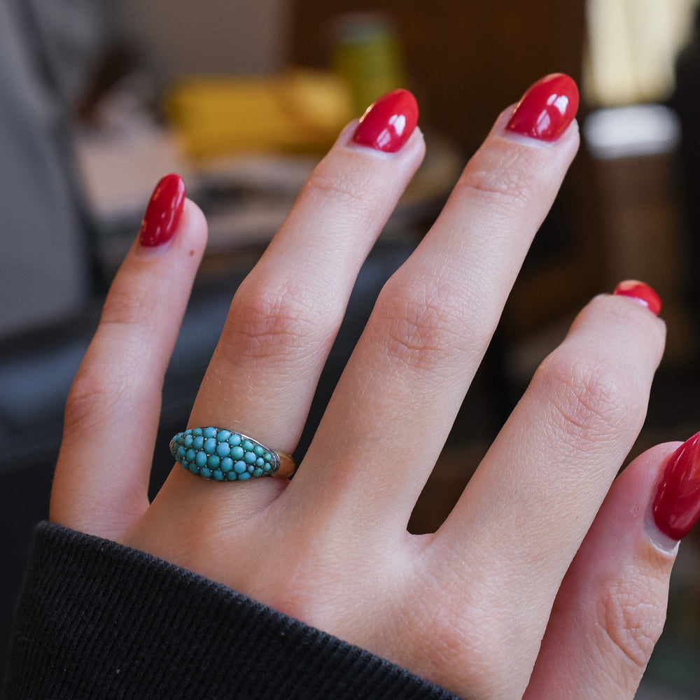 Victorian Pavé Turquoise Bombé Ring