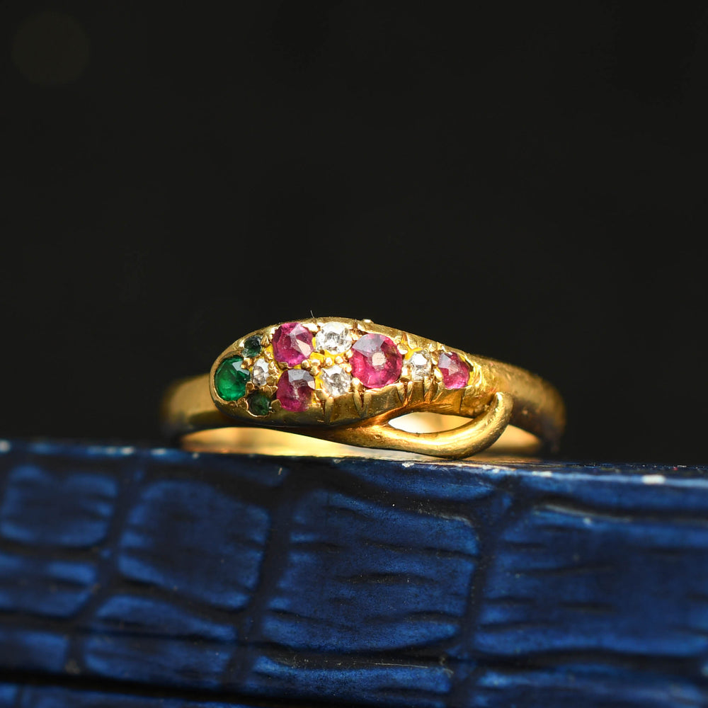 Victorian Ruby, Emerald & Diamond Snake Ring