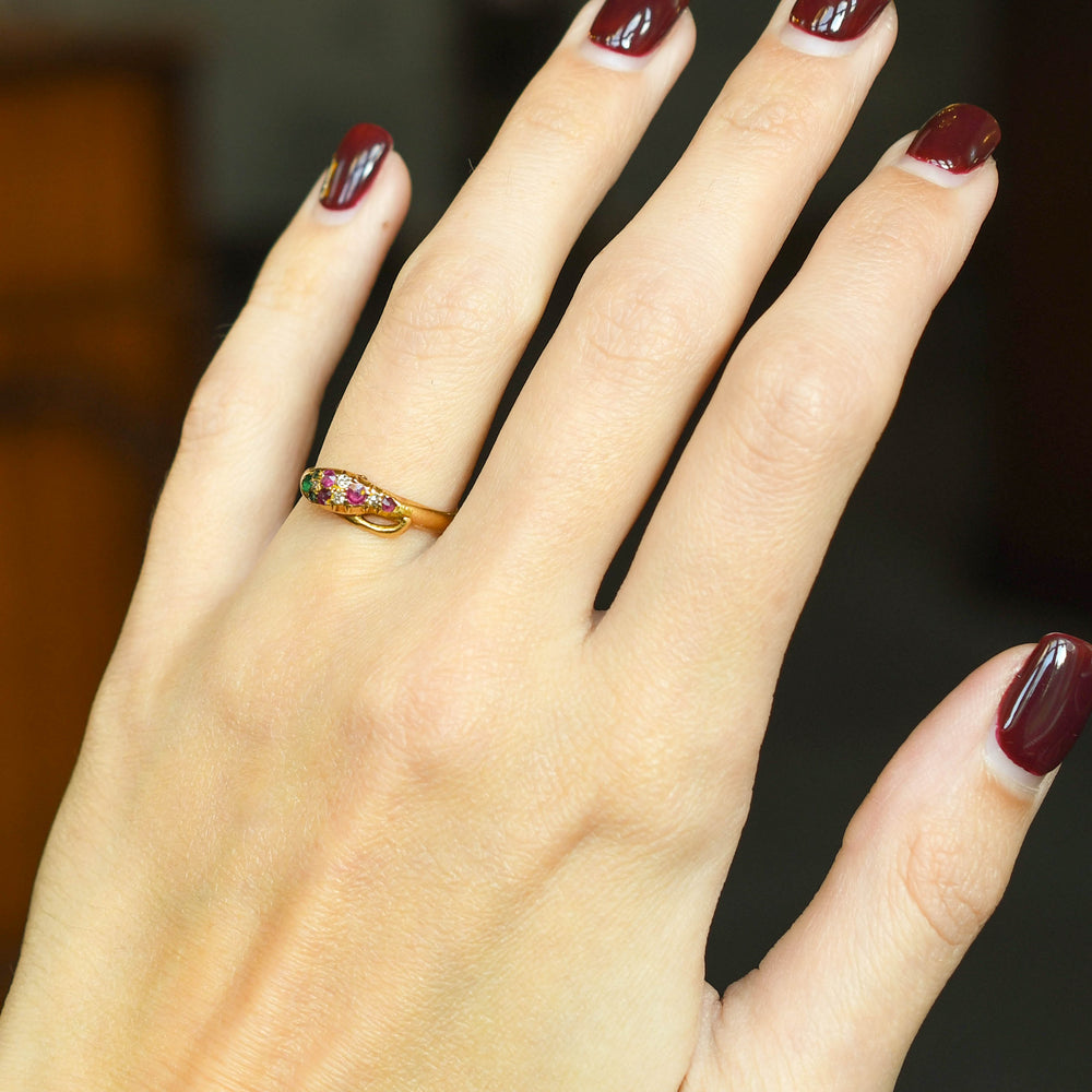 Victorian Ruby, Emerald & Diamond Snake Ring