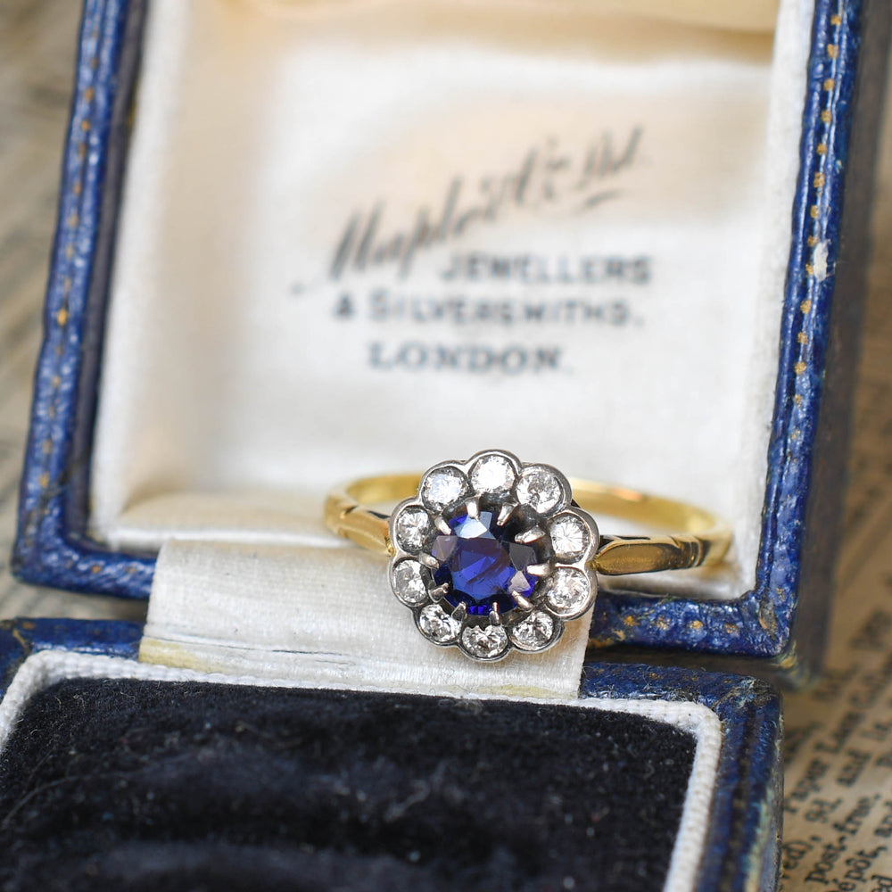 Antique Sapphire & Diamond Flower Cluster Ring