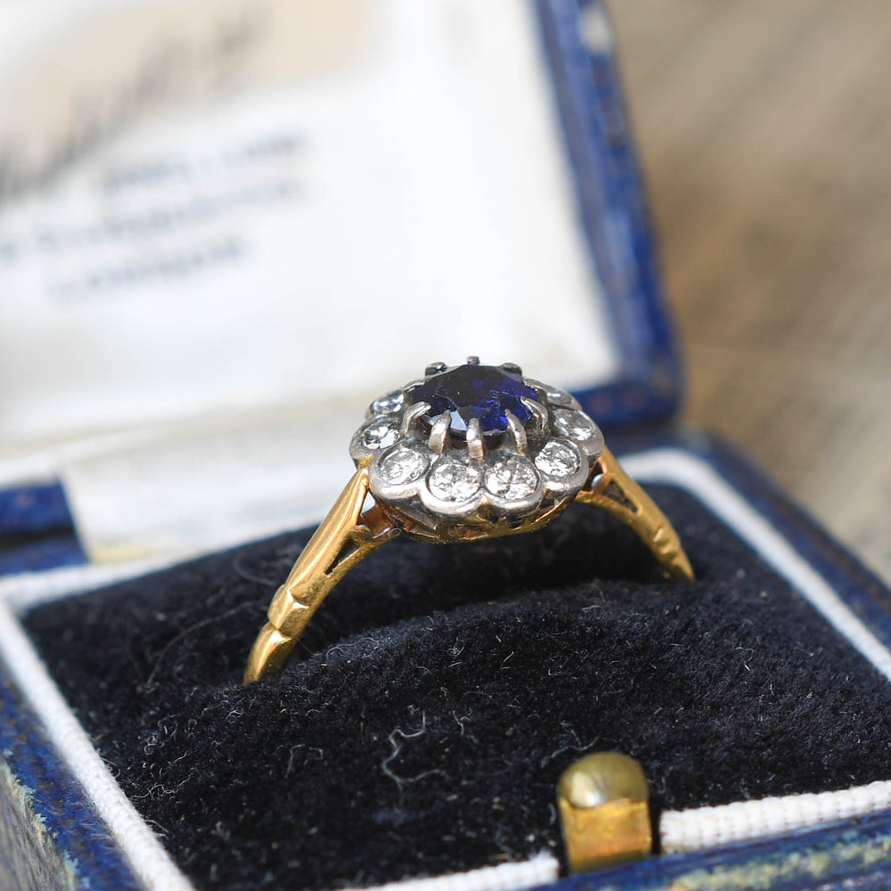 Antique Sapphire & Diamond Flower Cluster Ring