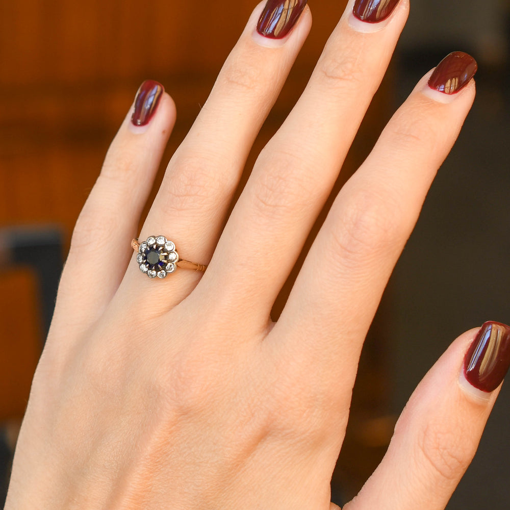 Antique Sapphire & Diamond Flower Cluster Ring
