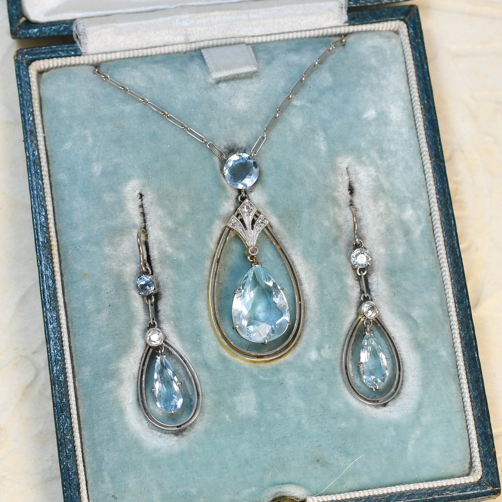 Edwardian Aquamarine & Diamond Boxed Demi-Parure
