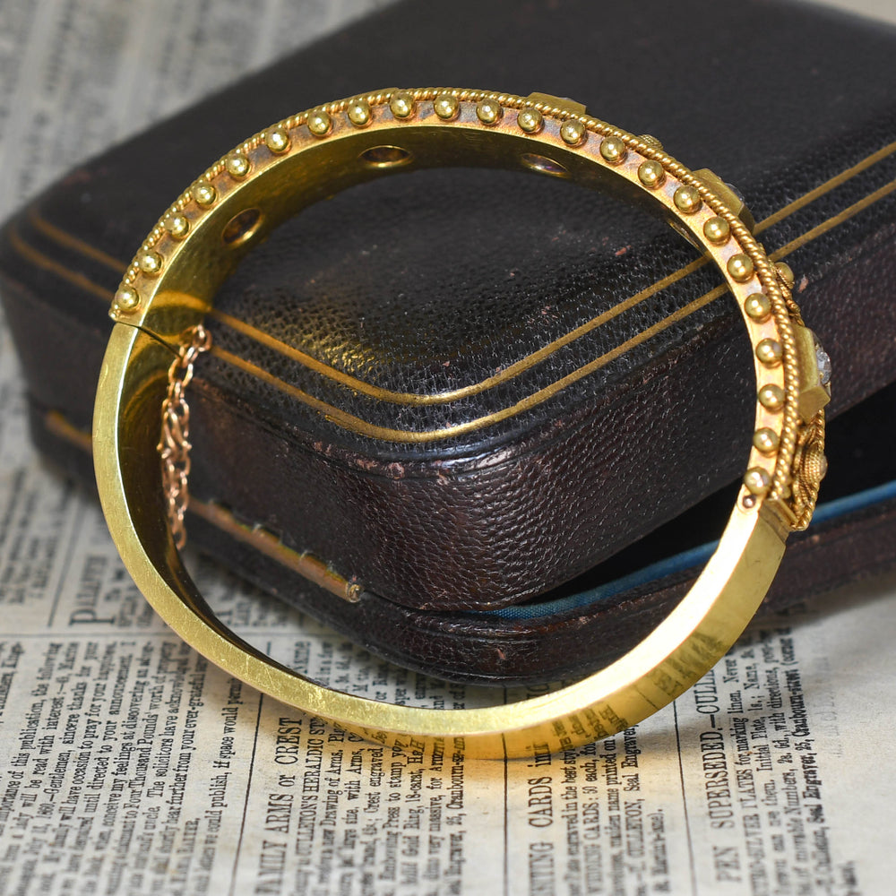 Etruscan Revival Diamond Flower Bangle