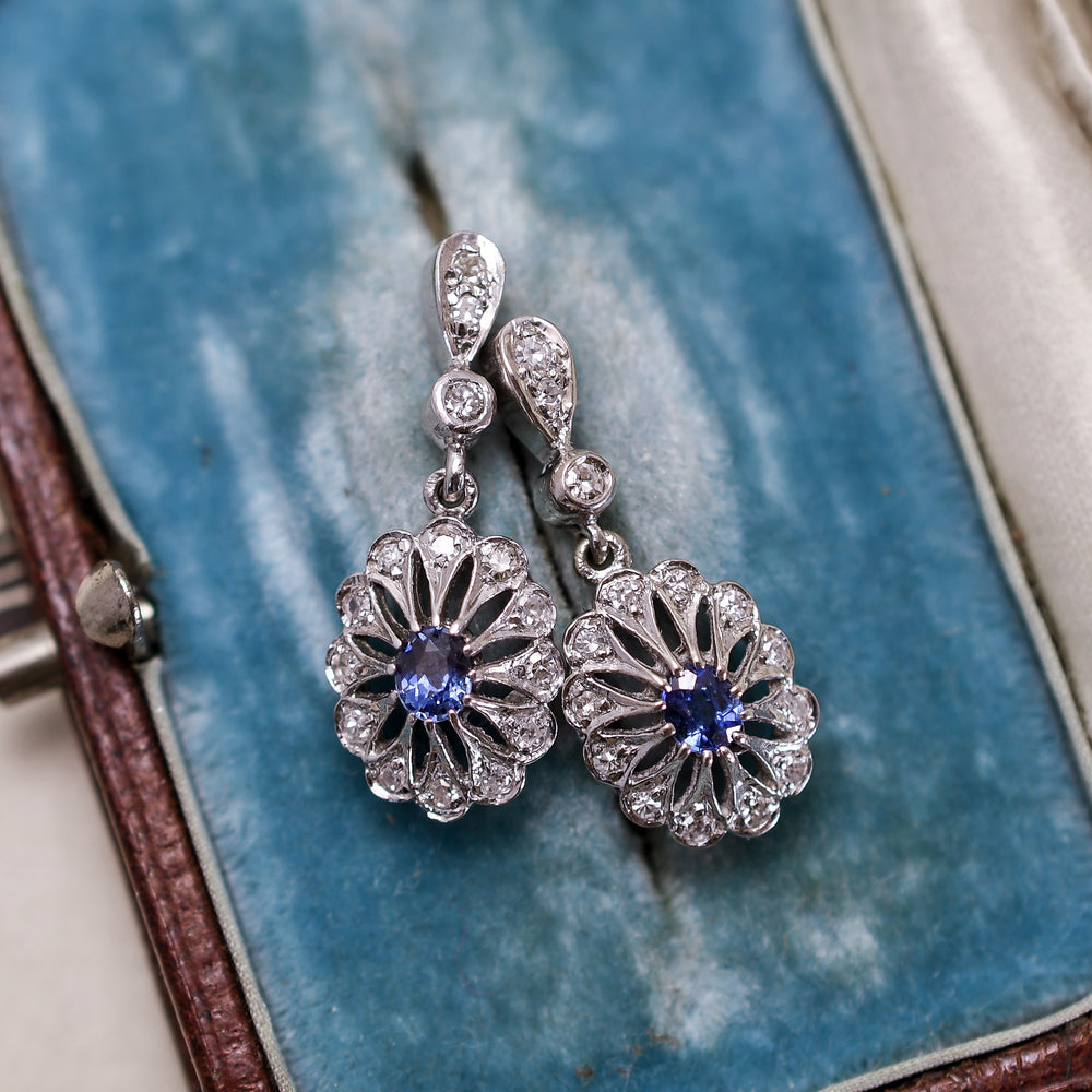 Edwardian Ceylon Sapphire & Diamond Earrings