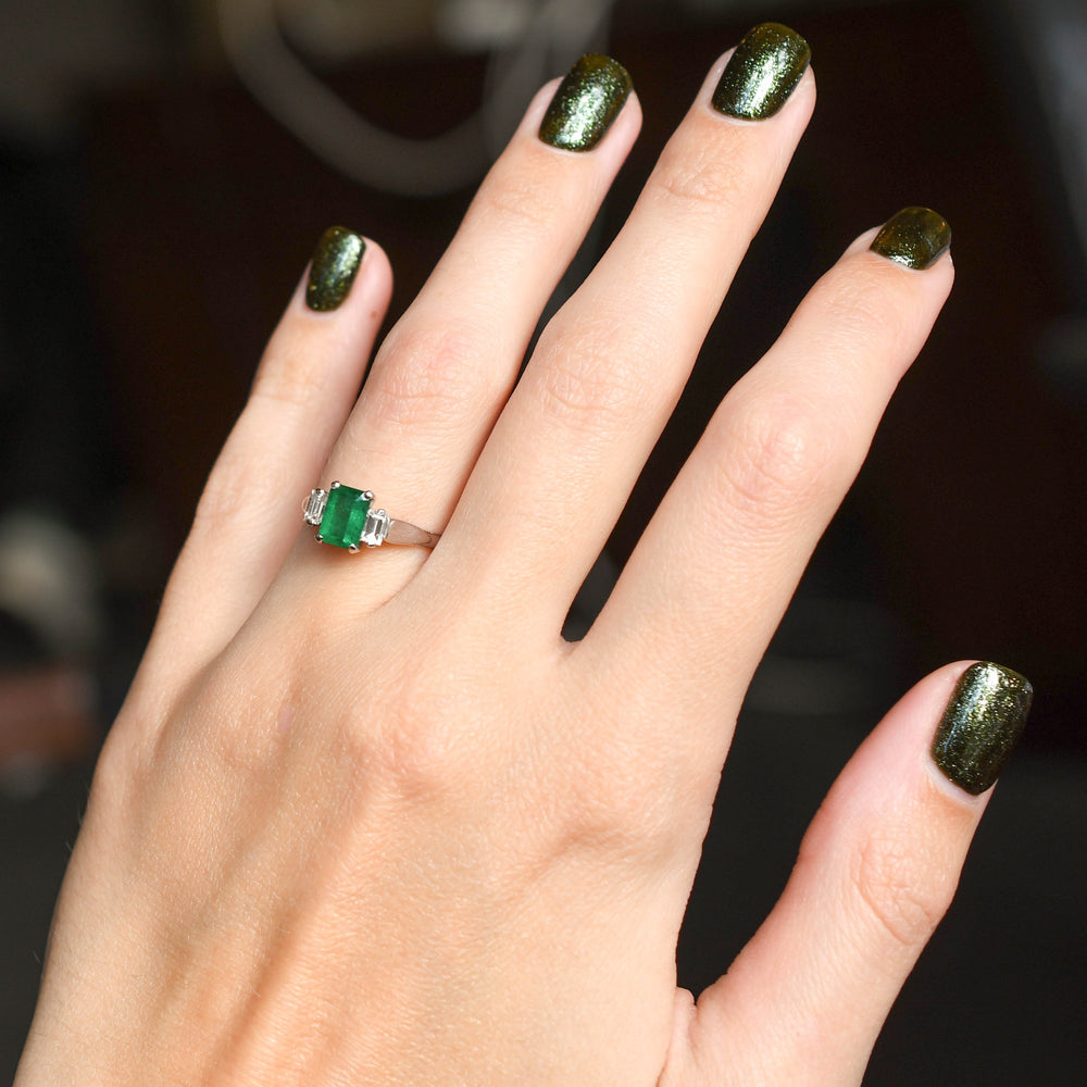 Vintage Emerald & Diamond 3-Stone Ring