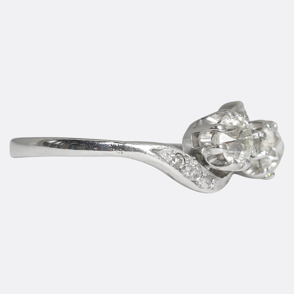 1920's Diamond Toi et Moi Crossover Engagement Ring