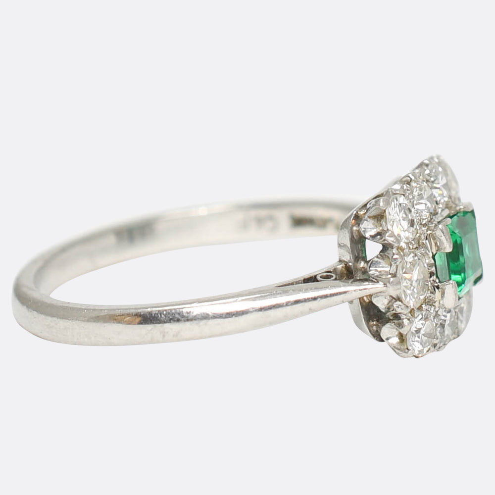 1920's Emerald & Diamond Cluster Ring by Cropp & Farr