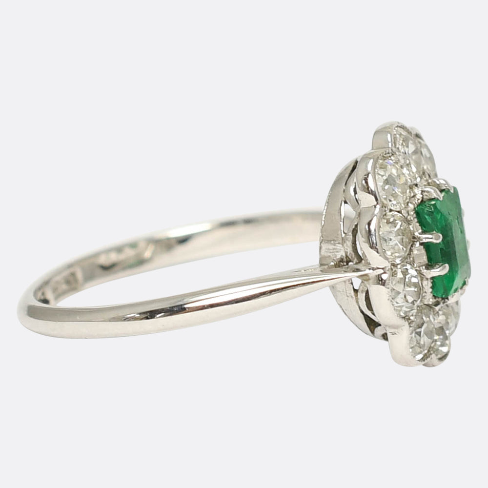 1920's Emerald & Diamond Daisy Cluster Ring