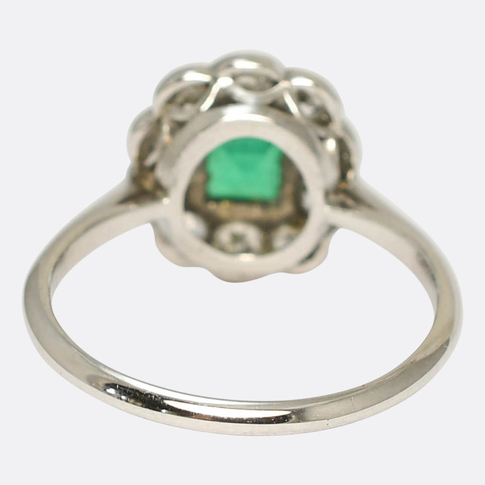 1920's Emerald & Diamond Daisy Cluster Ring
