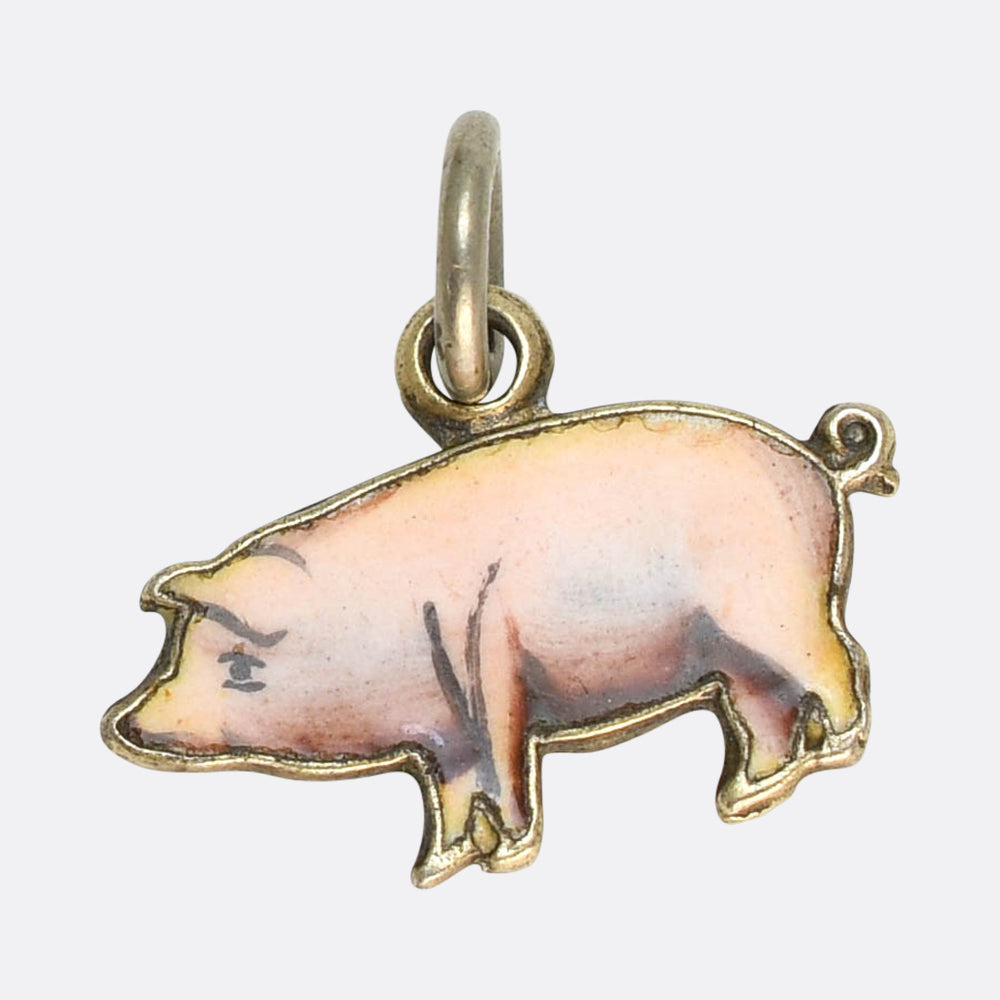 1920's Enamel Lucky Pig Charm