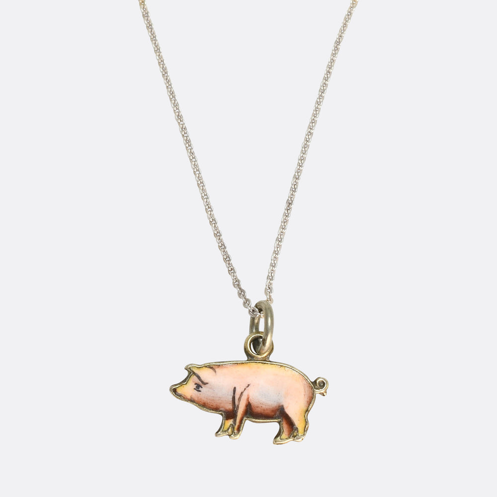 1920's Enamel Lucky Pig Charm