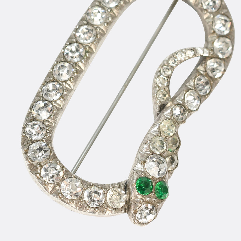1920's Paste Stone Ouroboros Snake Brooch