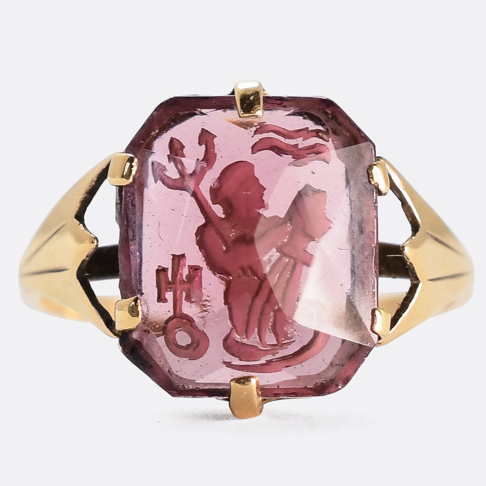 1920's Poseidon Reverse Carved Intaglio Ring