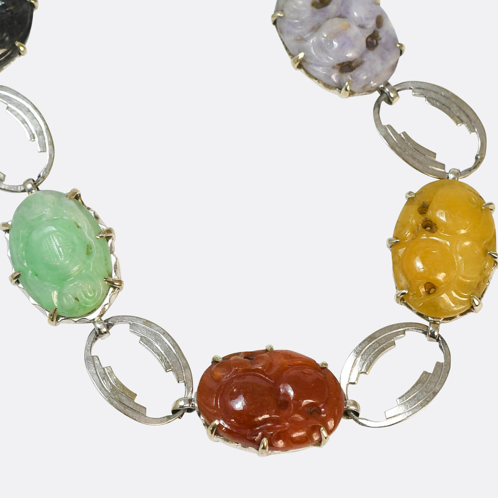 1930's Carved Jade Panel Bracelet