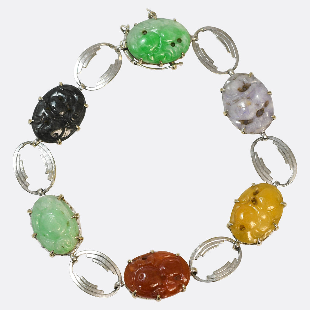 1930's Carved Jade Panel Bracelet