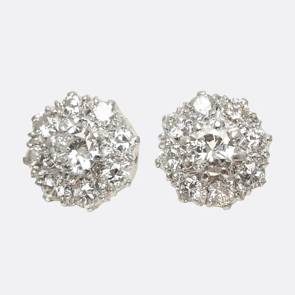 1930's Diamond Flower Cluster Stud Earrings