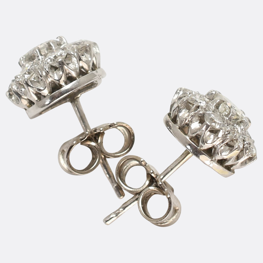 1930's Diamond Flower Cluster Stud Earrings