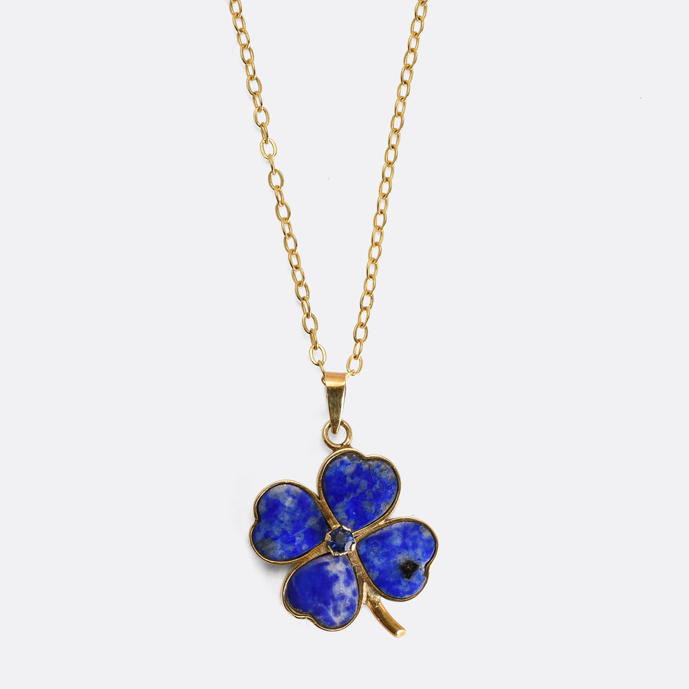 1930's Lapis Lazuli & Sapphire Lucky Clover Charm