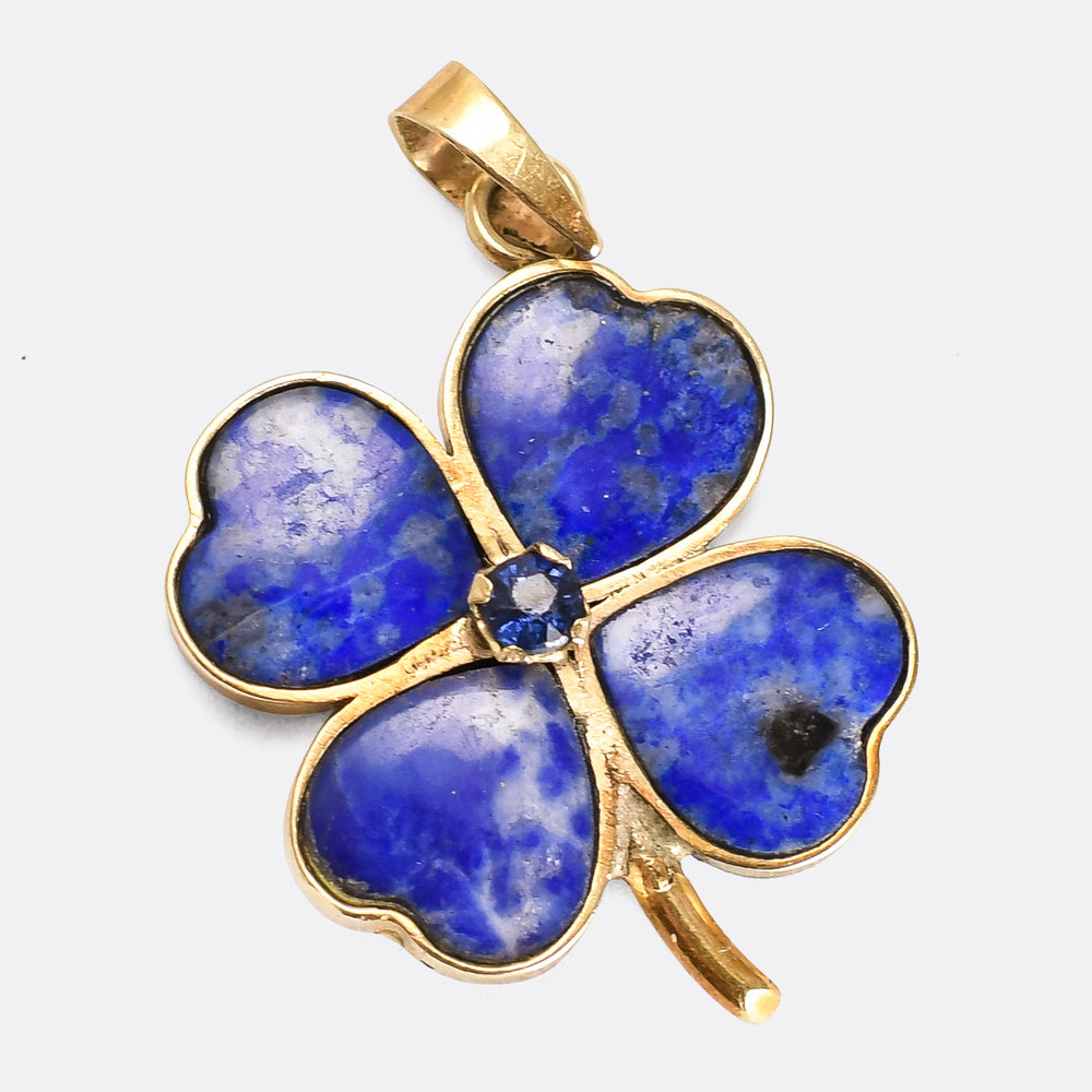 1930's Lapis Lazuli & Sapphire Lucky Clover Charm