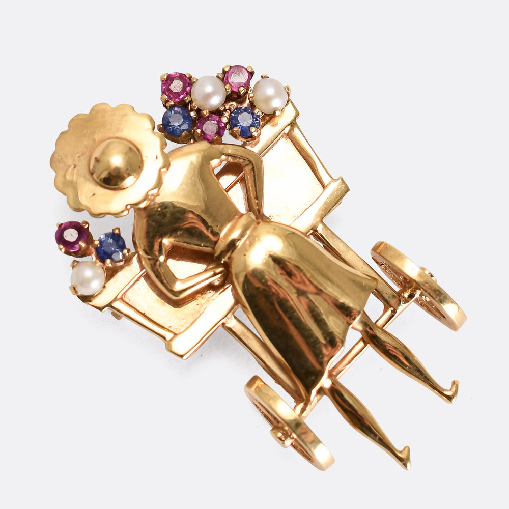 1930's Multi-Gem Flower Cart Brooch