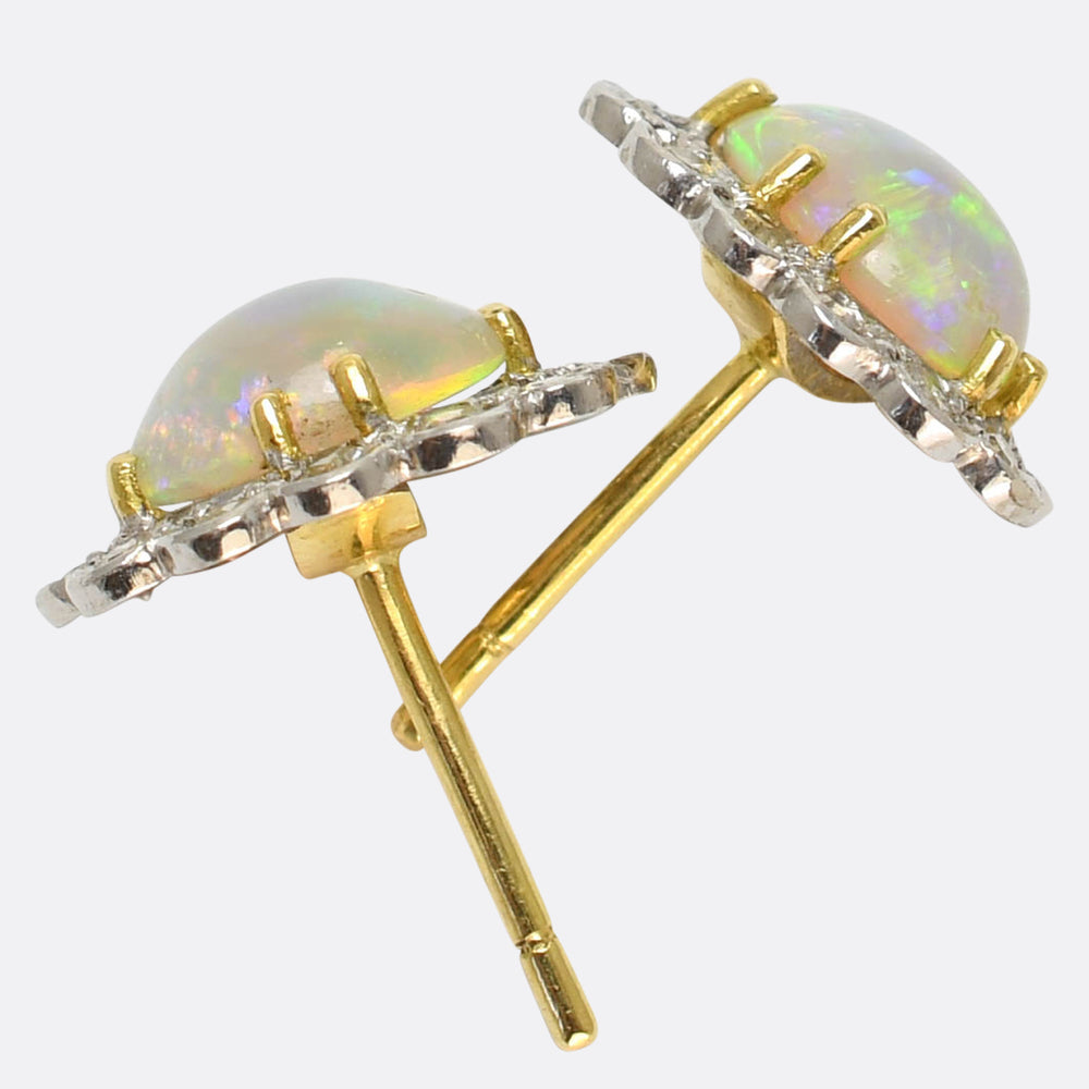 1930's Opal & Diamond Cluster Stud Earrings