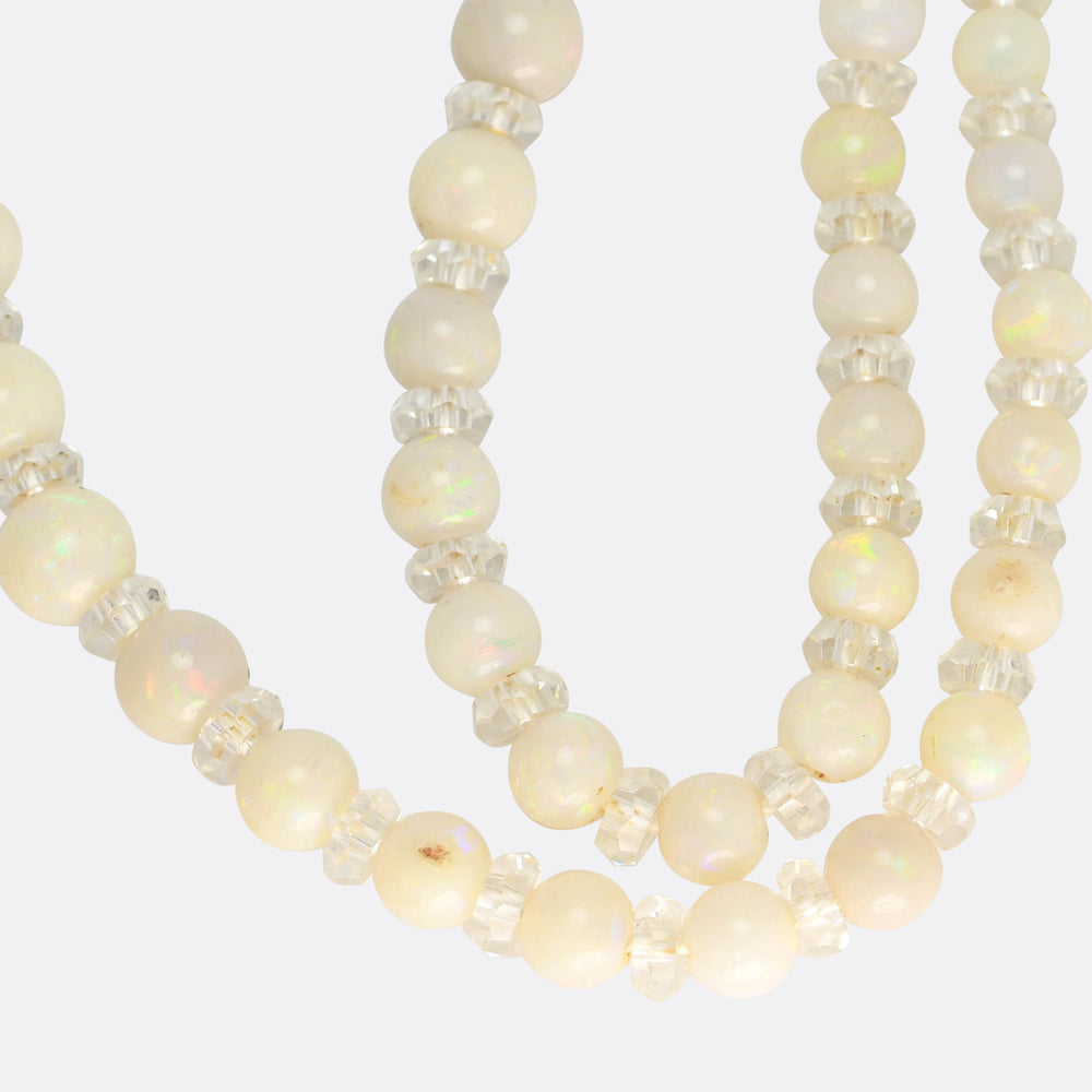 1930's Opal & Rock Crystal Bead Necklace