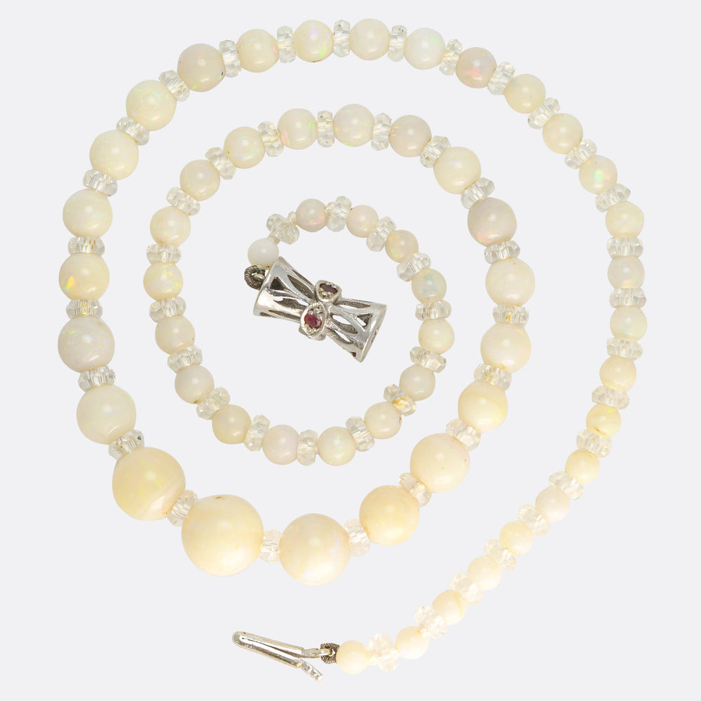 1930's Opal & Rock Crystal Bead Necklace